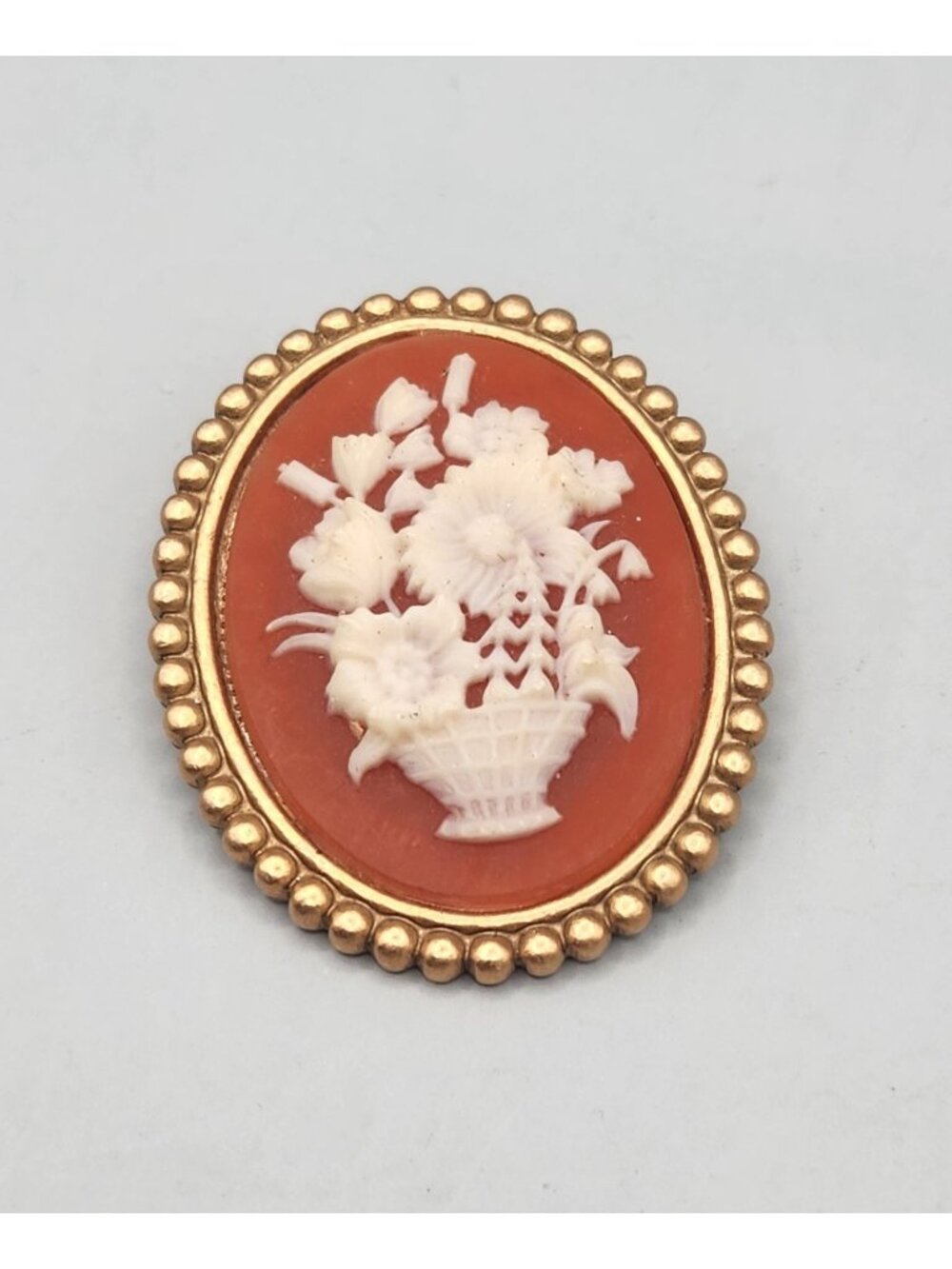Oval Cameo Still Life Flowers brooch